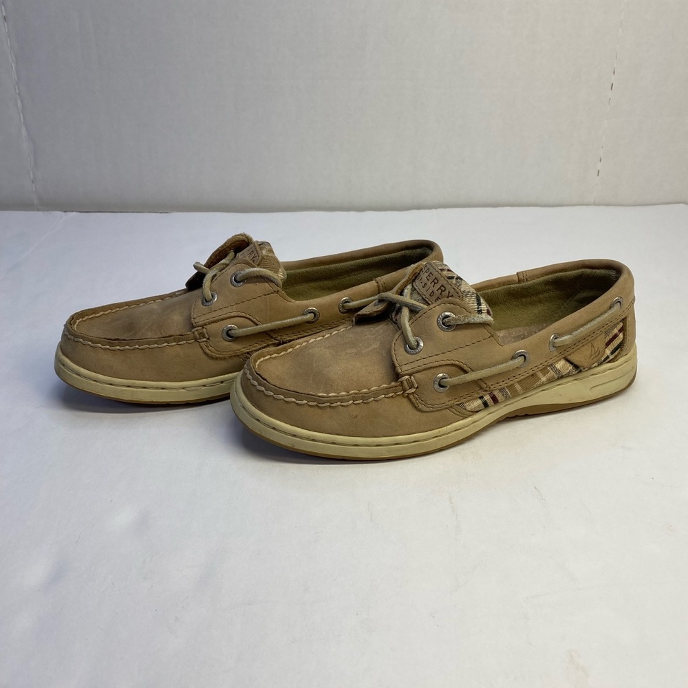 Sperry Top Sider Boat Shoes Womens Size 6 Brown Leather Casual Loafers Plaid